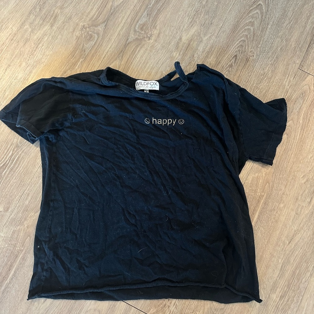 Wildfox Black Tee with Happy Graphic